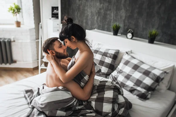 Man Woman Making Love Bed Loving Couple Bed Having Sex — Stock Photo, Image