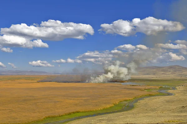 Incendio en el lago Junín — Foto de Stock