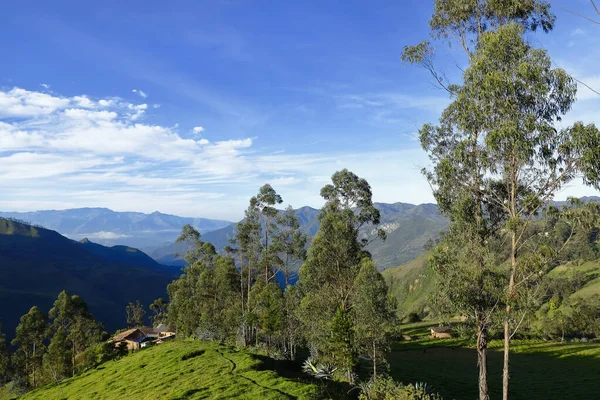Uitzicht Andesbergen Huizen Die Deze Toppen Bouwen Cajamarca Peru — Stockfoto