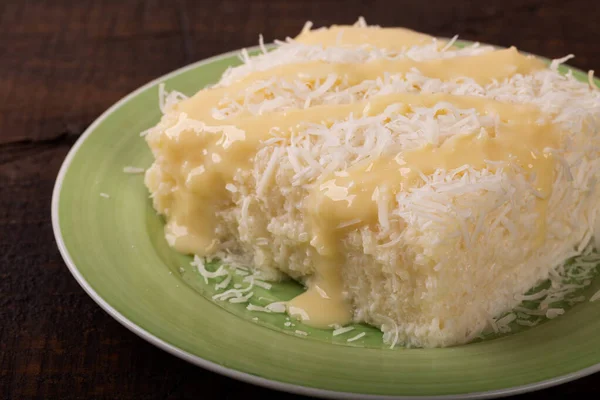 Postre Tradicional Brasileño Pudín Cuscús Dulce Tapioca Cuscuz Doce Con — Foto de Stock