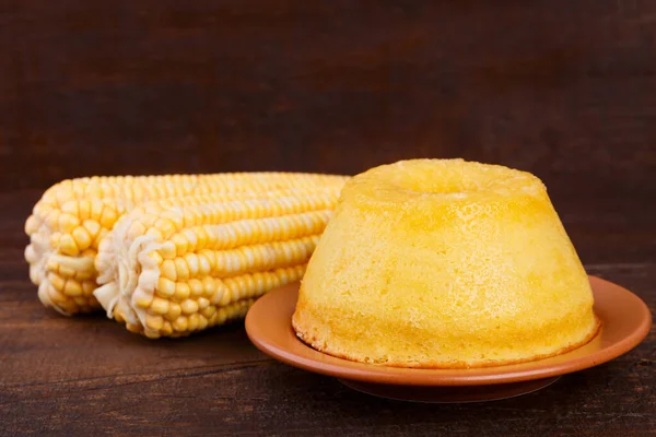 Brazilian sweet dessert corn cake. Selective focus