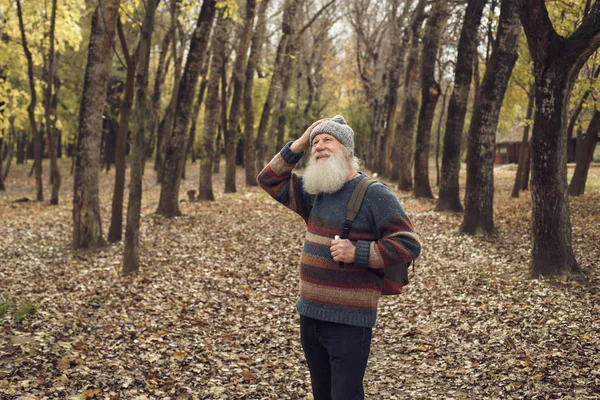 Velho com barba na floresta — Fotografia de Stock