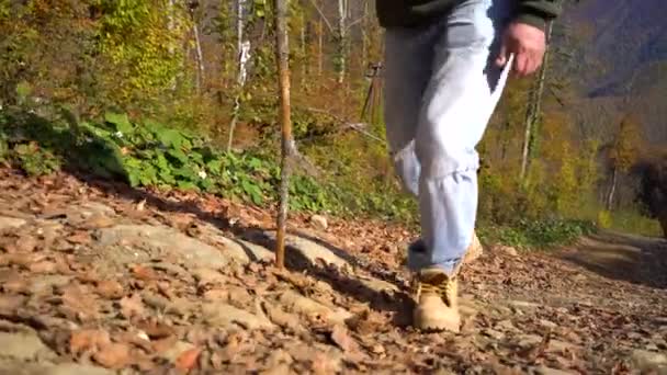 Reisende Gehen Auf Einen Berg Aus Nächster Nähe — Stockvideo