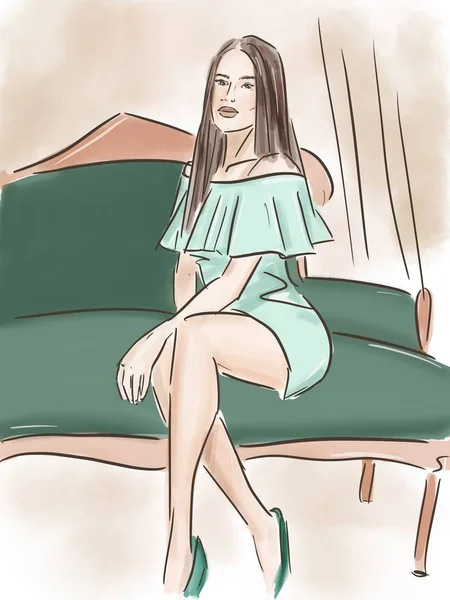 Woman fashion sketch. illustration — 图库照片