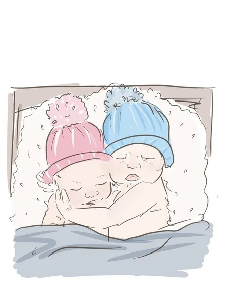 Neugeborene Zwillinge Illustrationsskizze — Stockfoto