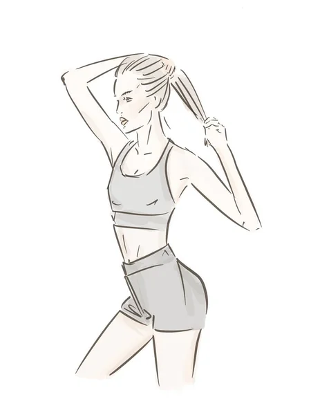 Bella Donna Fitness Girl Schizzo Illustrazione — Foto Stock