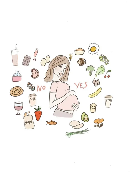 Una Corretta Alimentazione Una Donna Incinta Cibo Donne Incinte Illustrazione — Foto Stock
