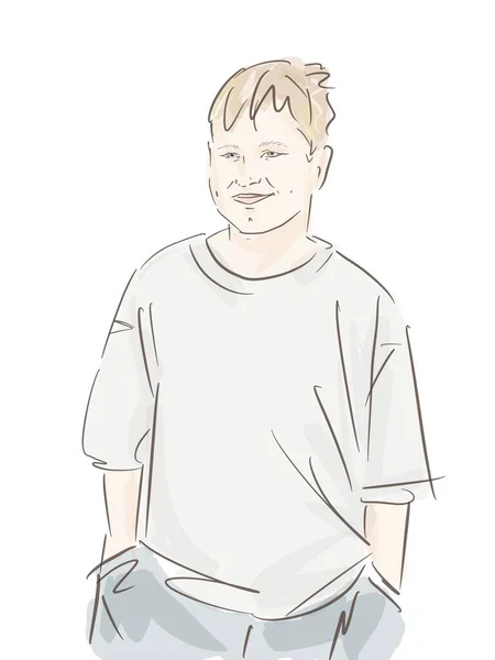 Portret Van Blonde Jonge Tiener Witte Achtergrond Schets Illustratie — Stockfoto