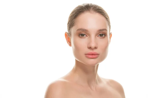 Frau Schönheit Gesicht Porträt Isoliert Auf Weiß Mit Gesunder Haut — Stockfoto