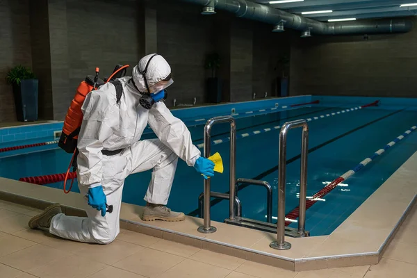 Cleaning Disinfection Pool Coronavirus Epidemic Gym Cleaning Disinfection Infection Prevention — Stock Photo, Image