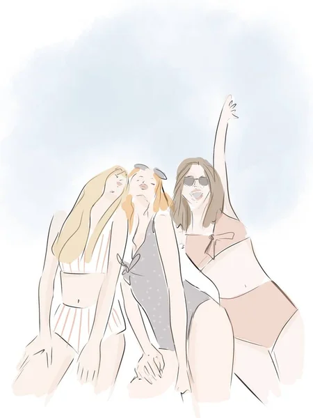 Sketch Fashion Girls Hand Drawn Fashion Models — Stock Photo, Image