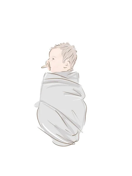 Bebé Pañal Durmiendo Con Chupete Boca Ilustración —  Fotos de Stock