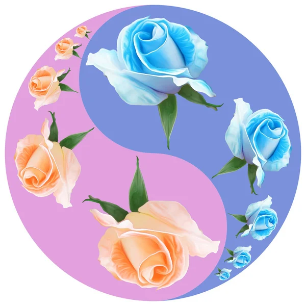 Floral symbol Yin-Yang. Rose flower. Geometric pattern of Yin-Ya