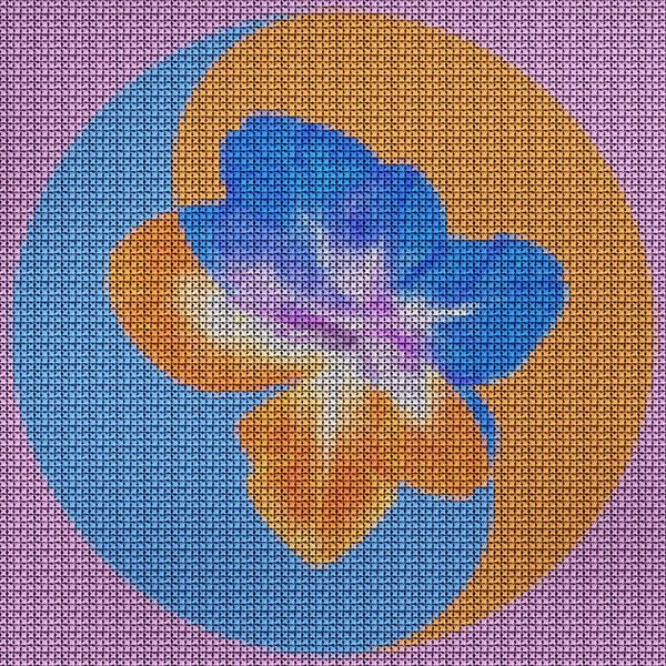 Illustration cross stitch mandala from flowers. Cross-stitch floral collage. Mandala - symbol of meditation, Buddhism, Hinduism, yoga. Geometric drawing made by plants in oriental style.