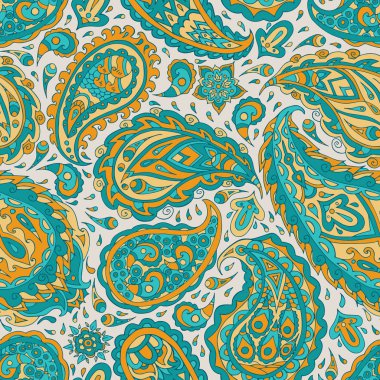Fantezi çiçekli klasik çiçeksiz desen. Etnik süs. Folk tarzında dekoratif çiçekler. Geleneksel el işi. Vektör çizimi. Paisley el çizimi elementler