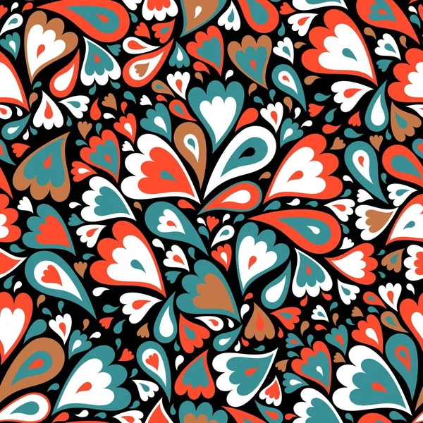 Şirin çiçekli, kusursuz bir şekil. Siyah arka planda parlak renkli çiçekler. Desen duvar kağıtları, web sayfası arkaplanları, tekstil tasarımı kullanılabilir.