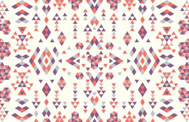 Kusursuz Etnik desenler. Turuncu ve Mor renkler. Navajo geometrik baskısı. Rustik dekoratif süs. Soyut geometrik desen. Amerikan Yerlisi modeli. Giysi tasarımı için süs