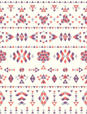 Kusursuz Etnik desenler. Turuncu ve Mor renkler. Navajo geometrik baskısı. Rustik dekoratif süs. Soyut geometrik desen. Amerikan Yerlisi modeli. Giysi tasarımı için süs