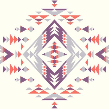 Kusursuz Etnik desenler. Turuncu ve Mor renkler. Navajo geometrik baskısı. Rustik dekoratif süs. Soyut geometrik desen. Amerikan Yerlisi modeli. Giysi tasarımı için süs