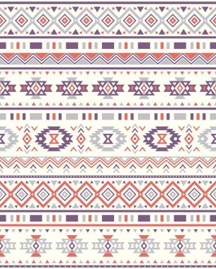 Kusursuz Etnik desenler. Turuncu ve Mor renkler. Navajo geometrik baskısı. Rustik dekoratif süs. Soyut geometrik desen. Amerikan Yerlisi modeli. Giysi tasarımı için süs