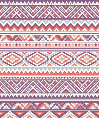 Kusursuz Etnik desenler. Turuncu ve Mor renkler. Navajo geometrik baskısı. Rustik dekoratif süs. Soyut geometrik desen. Amerikan Yerlisi modeli. Giysi tasarımı için süs