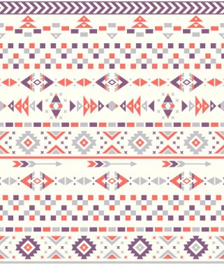 Kusursuz Etnik desenler. Turuncu ve Mor renkler. Navajo geometrik baskısı. Rustik dekoratif süs. Soyut geometrik desen. Amerikan Yerlisi modeli. Giysi tasarımı için süs