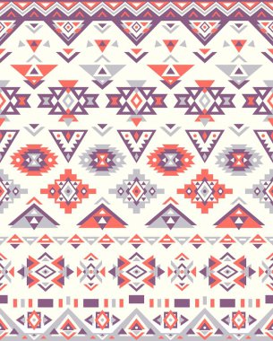 Kusursuz Etnik desenler. Turuncu ve Mor renkler. Navajo geometrik baskısı. Rustik dekoratif süs. Soyut geometrik desen. Amerikan Yerlisi modeli. Giysi tasarımı için süs