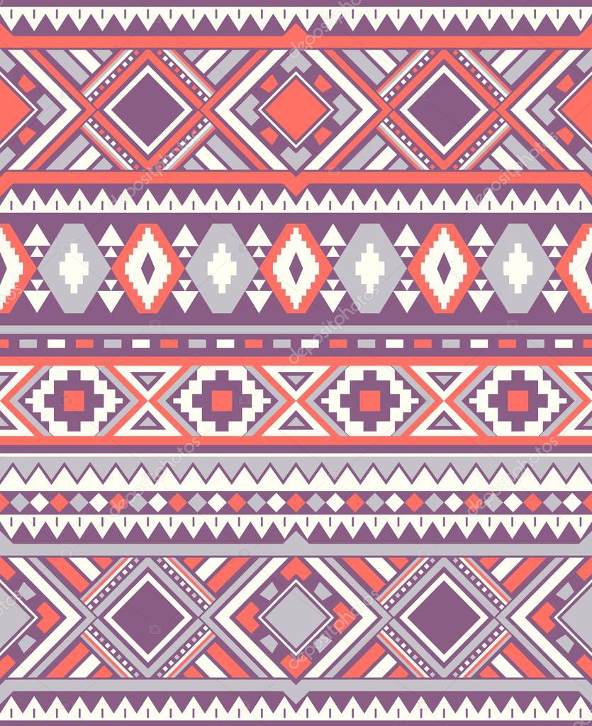 Seamless Ethnic pattern textures. Orange&Purple colors. Navajo geometric print. Rustic decorative ornament. Abstract geometric pattern. Native American pattern. Ornament for the design of clothing