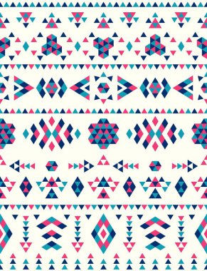 Kusursuz Etnik desenler. Soyut Navajo geometrik baskı. Rustik dekoratif süs. Yerli Amerikan deseni. Pembe ve Mavi renkler.