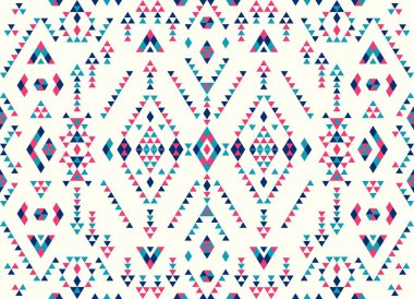 Kusursuz Etnik desenler. Soyut Navajo geometrik baskı. Rustik dekoratif süs. Yerli Amerikan deseni. Pembe ve Mavi renkler.