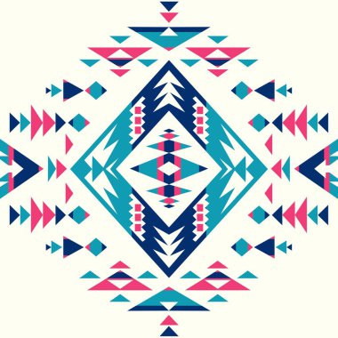 Kusursuz Etnik desenler. Soyut Navajo geometrik baskı. Rustik dekoratif süs. Yerli Amerikan deseni. Pembe ve Mavi renkler.