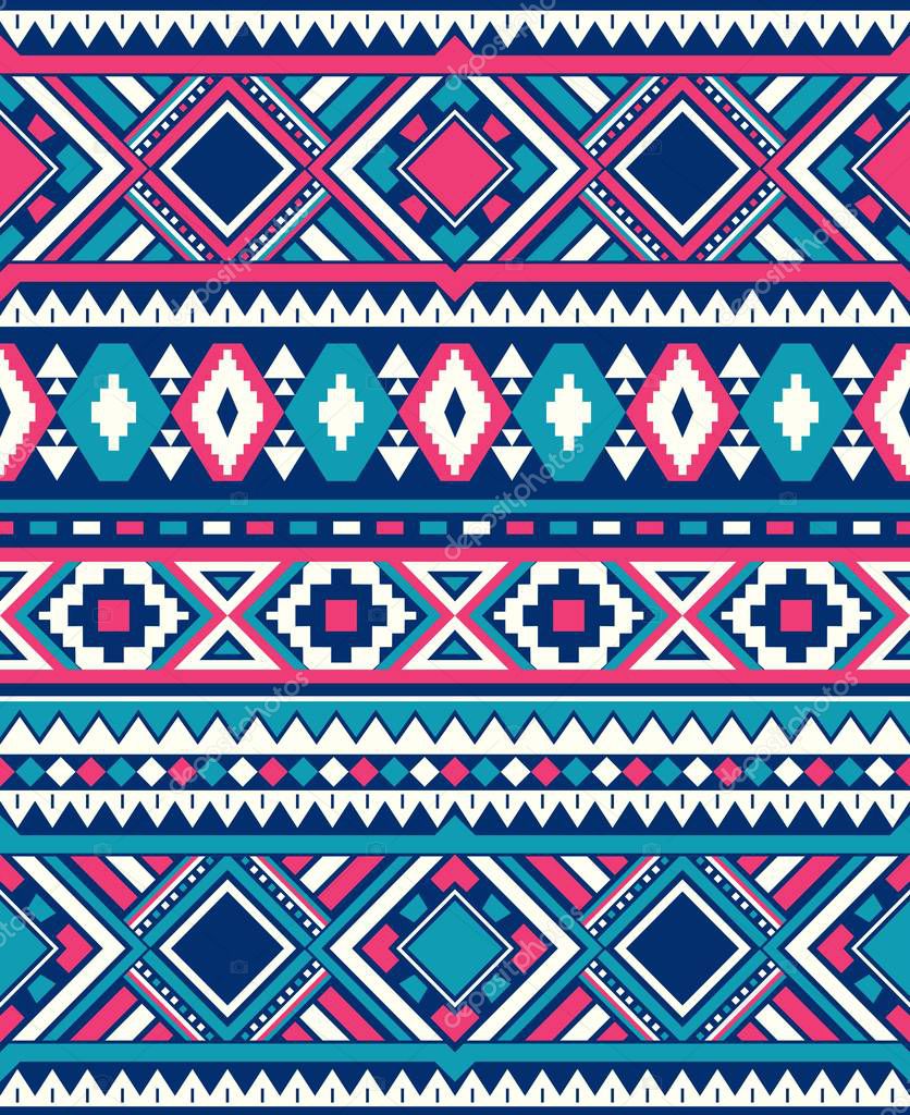 Seamless Ethnic pattern textures. Abstract Navajo geometric print.Rustic decorative ornament. Native American pattern.Pink and Blue colors