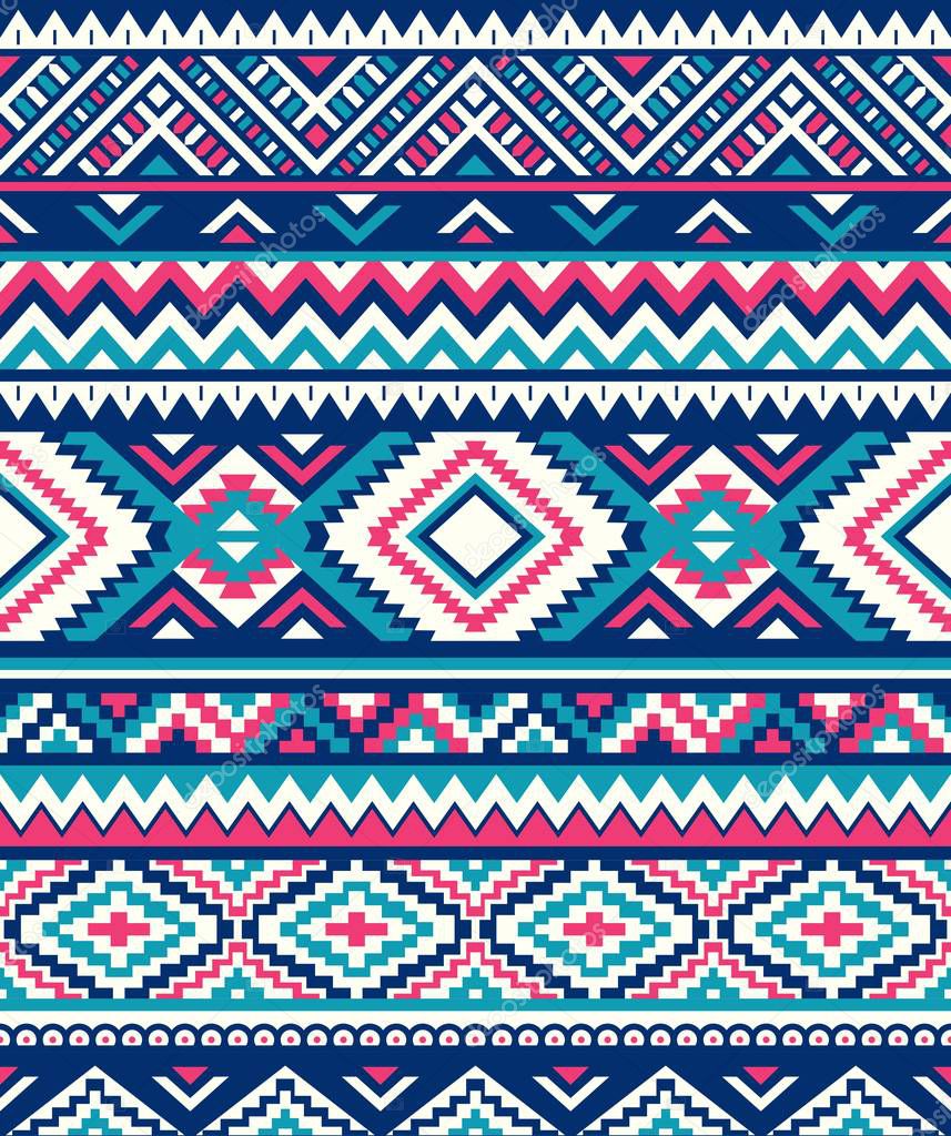 Seamless Ethnic pattern textures. Abstract Navajo geometric print.Rustic decorative ornament. Native American pattern.Pink and Blue colors
