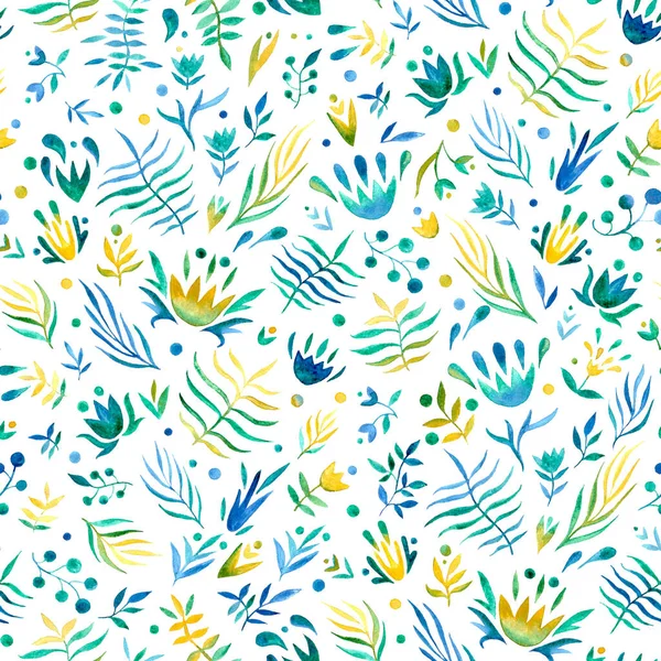 Απρόσκοπτη Μοτίβο Από Χειροποίητα Φύλλα Νερομπογιάς Και Λουλούδια Polkadot Φόντο — Φωτογραφία Αρχείου