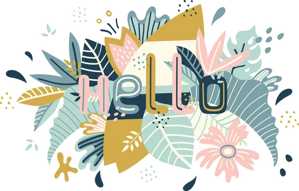 Γεια Σας Χέρι Που Διανυσματικά Γράμματα Doodle Floral Background Και — Διανυσματικό Αρχείο