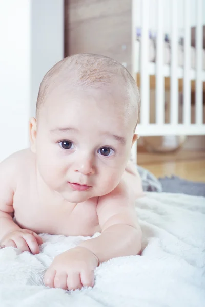 Cute baby on his tummy — Stock Photo, Image