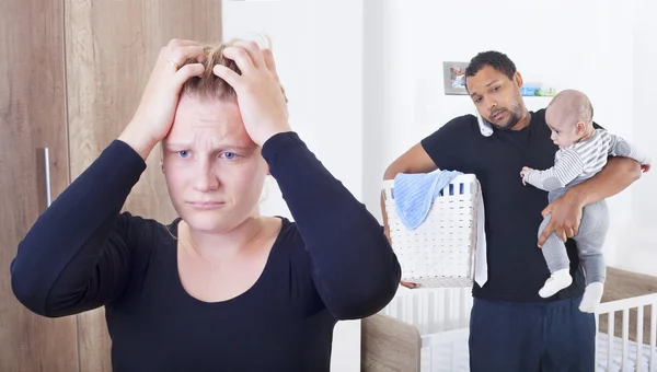 Young woman suffering from postpartum depression — Stock Photo, Image