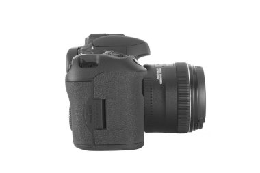 Bir 35 mm lens ile profilden izole Dslr profesyonel fotoğraf makinesi