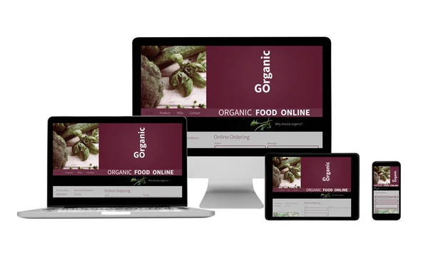 Dispositivos sensibles que muestran el sitio web de agricultura orgánica — Foto de Stock