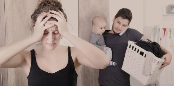 Young woman suffering from postpartum depression — Stock Photo, Image