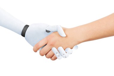 Robot ve insan el sıkışan