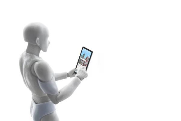 Robot cyborg cumpără o casă inteligență artificială — Fotografie, imagine de stoc