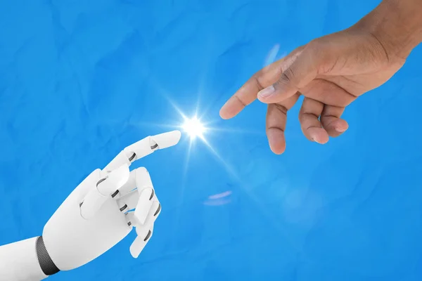 Mâini umane și robotizate - Inteligență artificială — Fotografie, imagine de stoc