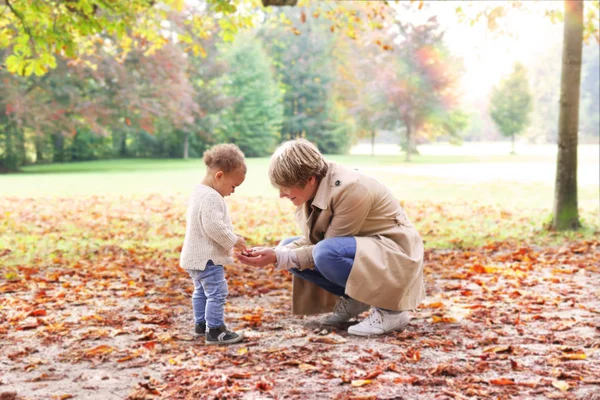 Famiglia che gioca fuori in autunno — Foto Stock