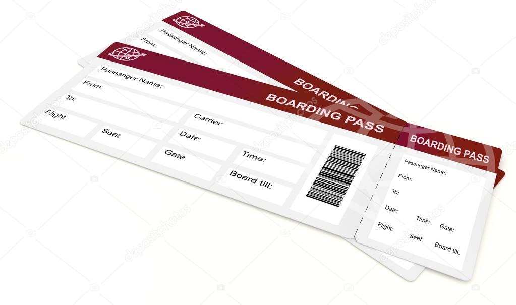 Two boarding passes on white surface
