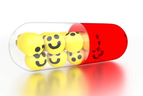Happy Pill Cápsula Sobre Superficie Metálica —  Fotos de Stock