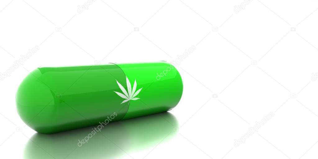 Medical marijuana capsule on metallic surface  