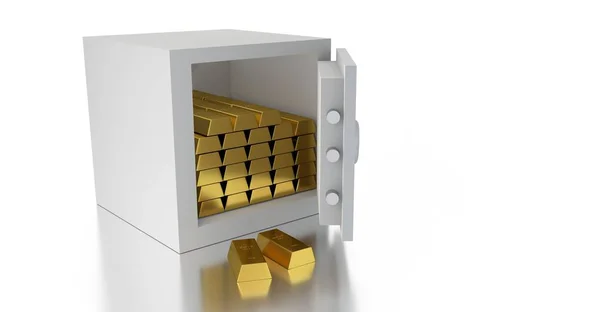 Copyspace の中の金の延べ棒の開いているセーフティ ボックス — ストック写真