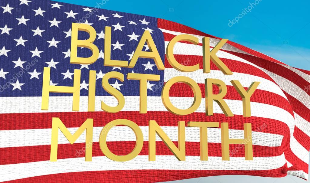 Black History Month 3D render text over american flag