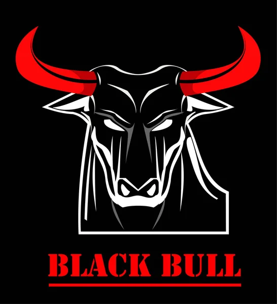 Toro. Cabeza de toro Toro negro salvaje con el cuerno rojo negrita — Archivo Imágenes Vectoriales